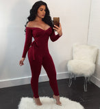 Off Shoulder Long Sleeve Tie Up Bodycon Overalls