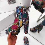 Open Toe Snake Pattern Women's Zipper Platform High-heeled Boots