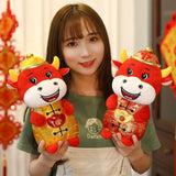 2021 New Year Kawaii China Dress Mascot Cow Plush Red Cow In Tang Suit