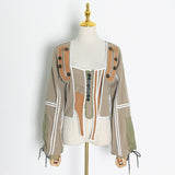 Casual Patchwork Hit Color Irregular Jacket Women Square Collar