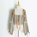 Casual Patchwork Hit Color Irregular Jacket Women Square Collar