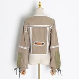 Casual Patchwork Hit Color Irregular Jacket Women Square Collar