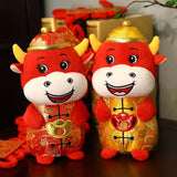 2021 New Year Kawaii China Dress Mascot Cow Plush Red Cow In Tang Suit