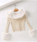 Detachable Fur Trims Long Sleeve Sweater Outerwear