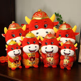 2021 New Year Kawaii China Dress Mascot Cow Plush Red Cow In Tang Suit