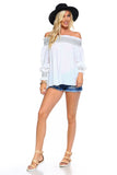 Women's Off Shoulder Stripe Smocked Elastic Top