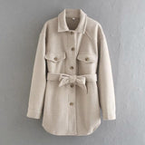 ll Winter Women Jacket Long Sleeves Belted Warm Thicken Coat