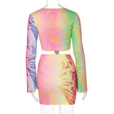 V Neck Flare Sleeve Tshirt Stretch Short Skirt and Top Set