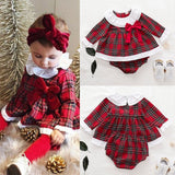 Newborn Baby Girls Clothes Ruffles long Sleeve red plaid Dress Tops