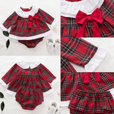 Newborn Baby Girls Clothes Ruffles long Sleeve red plaid Dress Tops