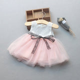 Newborn Baby Girls dress Button Bownknot Lace Net