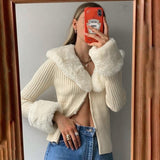 Detachable Fur Trims Long Sleeve Sweater Outerwear