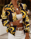 Women's Stand Collar Zip Up Floral Prints Bomber Jacket