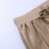 Faux Leather Pant Trousers Slim Khaki Black High Waist Leisure Capris