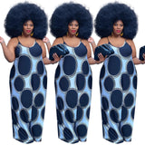 Women Clothing  Large Size Printed Strap Casual Dress Women  Clothing