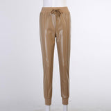 Faux Leather Pant Trousers Slim Khaki Black High Waist Leisure Capris