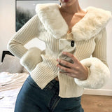 Detachable Fur Trims Long Sleeve Sweater Outerwear