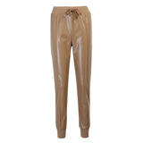 Faux Leather Pant Trousers Slim Khaki Black High Waist Leisure Capris