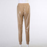 Faux Leather Pant Trousers Slim Khaki Black High Waist Leisure Capris