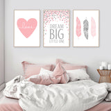 Pink Dream Big Little One Heart Nursery Wall Art