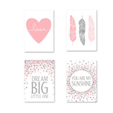 Pink Dream Big Little One Heart Nursery Wall Art