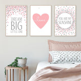 Pink Dream Big Little One Heart Nursery Wall Art