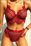 Red Spaghetti Strap Push Up Eyelash Lace Bra Set