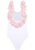 Pretty Pink Petals on White Tank Bathing Suit
