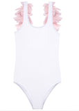 Pretty Pink Petals on White Tank Bathing Suit