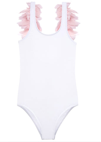 Pretty Pink Petals on White Tank Bathing Suit