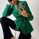 Solid Blazer Women Sexy Lace-up Ladies Blazers