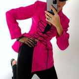 Solid Blazer Women Sexy Lace-up Ladies Blazers