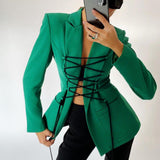 Solid Blazer Women Sexy Lace-up Ladies Blazers