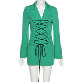 Solid Blazer Women Sexy Lace-up Ladies Blazers