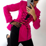 Solid Blazer Women Sexy Lace-up Ladies Blazers