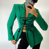 Solid Blazer Women Sexy Lace-up Ladies Blazers