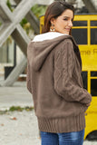 Winter Khaki Fur Hood Horn Button Sweater Cardigan