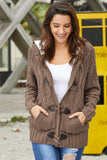 Winter Khaki Fur Hood Horn Button Sweater Cardigan