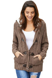 Winter Khaki Fur Hood Horn Button Sweater Cardigan