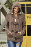 Winter Khaki Fur Hood Horn Button Sweater Cardigan