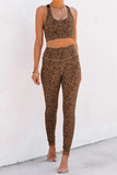 Women Brown Cheetah Print Sport Bra Pants Set