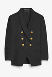 Women's Elegant Black 3/4 Sleeve Double Breasted Blazer