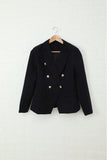 Women's Elegant Black 3/4 Sleeve Double Breasted Blazer
