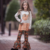 AnnLoren Girls Orange Pumpkin Autumn Floral Thanksgiving Tunic &