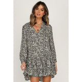Printed Long Sleeve Multi-layer Party Dress