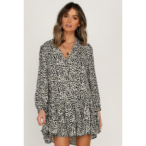 Printed Long Sleeve Multi-layer Party Dress