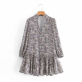 Printed Long Sleeve Multi-layer Party Dress