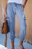 Blue Drawstring Cargo Pocketed Joggers
