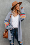 Gray Striped Balloon Sleeve Cardigan
