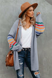 Gray Striped Balloon Sleeve Cardigan